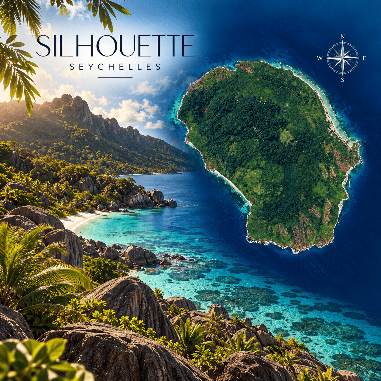 Hochzeitspaket Seychellen auf der Insel Silhouette - Braut mit Brautstrauß auf Fahrrad am Strand